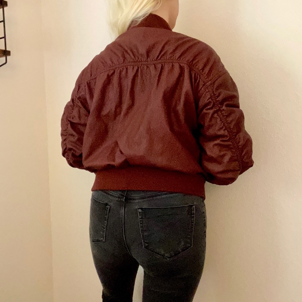 Free People Burgundy Bomber Jacket. - Picture 3 of 3